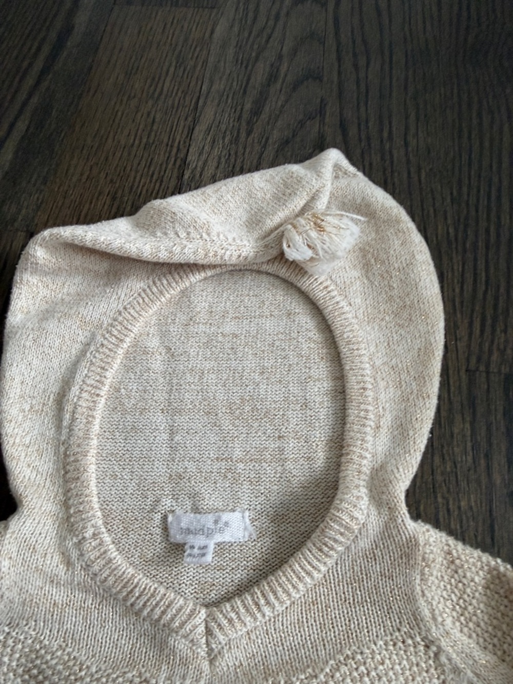 Girls Mud Pie Cream / Gold Knit Hooded Pullover Sweater - size 24M- 2T / 3T - Picture 5 of 9